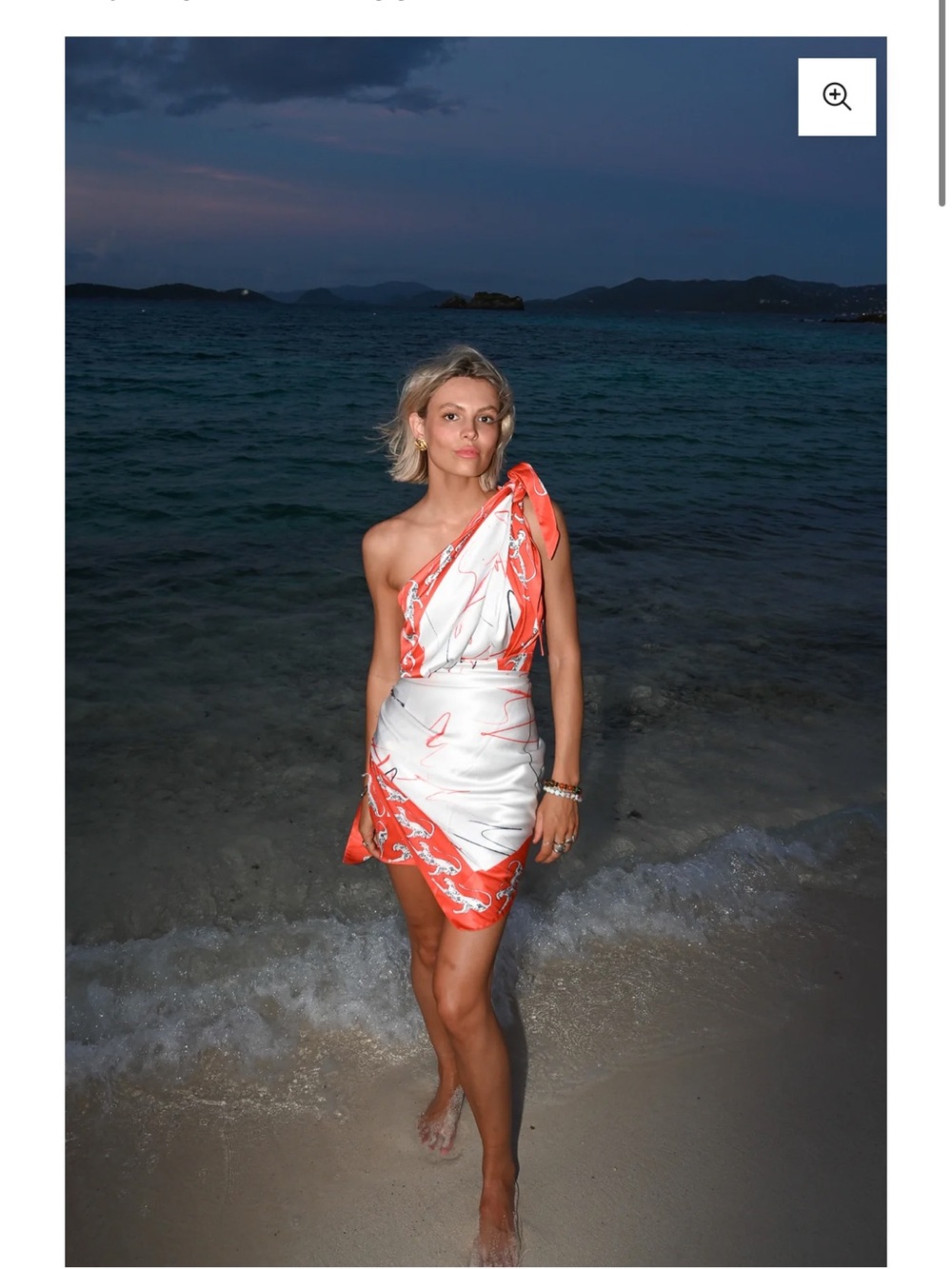 Feline One-Shoulder Mini Dress in Coral and White - Picture 3 of 8